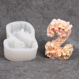Detailed 3D floral number 2 silicone mold for DIY relief candle making and desserts