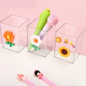 Trois mignons porte-stylos en acrylique transparent avec fleurs 3D pour l'organisation