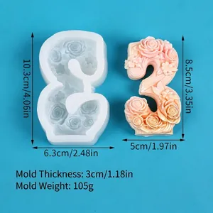 Vue détaillée du moule en silicone fleur numéro 3 pour bougies DIY avec dimensions