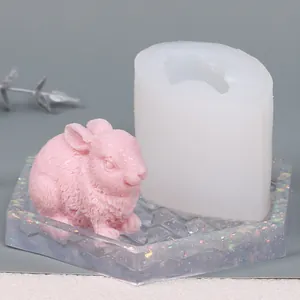 Vue détaillée d'un moule en silicone blanc et d'un lapin rose fini pour le bricolage