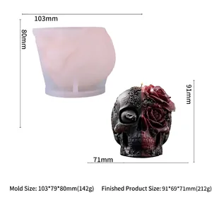 Gotische Totenkopf-Kerzenform aus Silikon mit Schlange und Rose - Produktgrößendetails