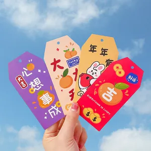 Creative cartoon paper bookmarks with lucky Chinese phrases and cute illustrations