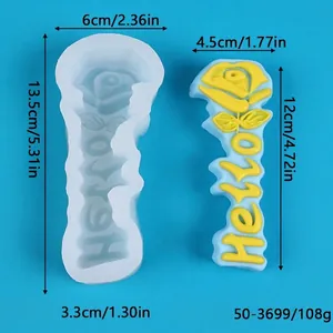 Detailed dimensions of the long rose and 'Hello' silicone mold for DIY candle making
