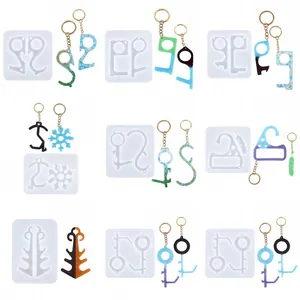 DIY Mirror Resin Silicone Mold Contactless Door Opener Keychain Elevator Press Tool Crystal Epoxy Silicone Casting Mold For Handmade Crafts