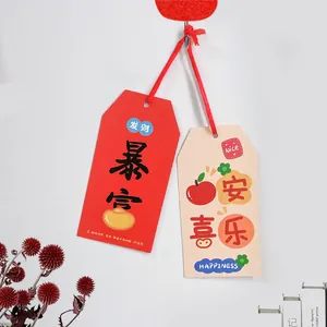 Creative paper hanging tags with motivational Chinese characters and lucky charms for decor