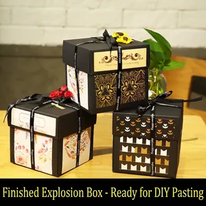Caja de Explosión Creativa DIY Álbum de Fotos Sorpresa Caja de Regalo para Cumpleaños Aniversario Boda Caja de Memoria Hecha a Mano Cartulina Negra