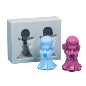 Stampo in silicone angelo 3D per candele e saponi con figure finite blu e rosa