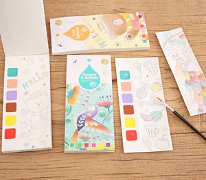 Portable DIY watercolor bookmark painting set with built-in pigments and brush for kids