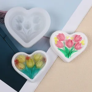 Detail view of heart-shaped tulip bouquet silicone mold with finished soap samples