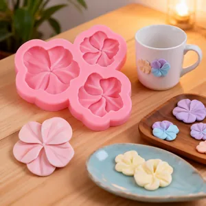 Rosa 3-Loch Silikonform In Blumenform Für Fondant Seife Schokolade Kerze Ton DIY Backen Basteln Handgefertigte Deko