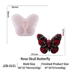 Detaillierte Abmessungen der Silikonform für Totenkopf- und Rosen-Schmetterlingskerzen