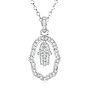 Vintage Hollow Hamsa Hand Evil Eye Pendant Necklace For Women 14K Gold Plated Zirconia Inlaid Retro Individual Jewelry Gift