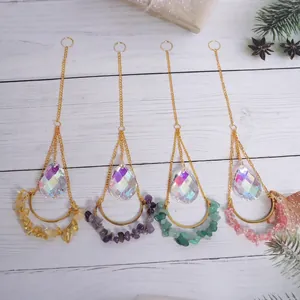 Attrape-soleil en forme de lune avec cristaux AB et pierres naturelles multicolores