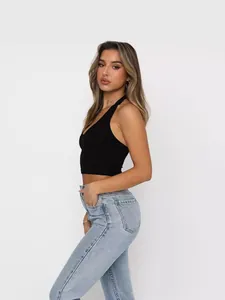 Elegante crop top nero a lupetto da donna con scollo a V e design senza schiena chic