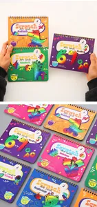 Close-up detail of colorful children's spiral scratch art books with various themes