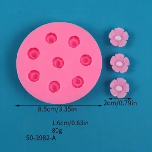 Detailed view of cherry blossom silicone mold with dimensions and sample flowers