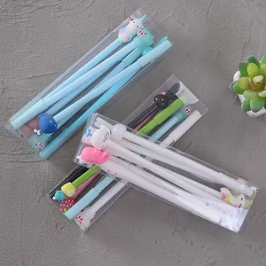 Set of 18 cute cartoon gel pens with soft silicone animal and fruit toppers in transparent boxes