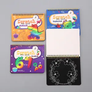 Set of cartoon DIY scratch art notebooks for kids with rainbow colorful patterns