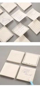 Nahaufnahme verschiedener minimalistischer Haftnotizen mit Raster-, Linien- und Zierrandmustern.