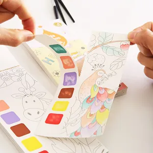 Portable DIY watercolor bookmark coloring book with built-in paint for children's art