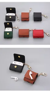 Leather protective case with gold keychain for Apple AirPods series earphone charging case