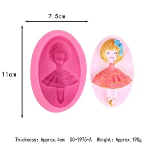 Vue détaillée du moule en silicone relief fille de dessin animé avec dimensions et poids