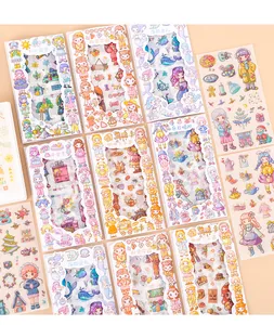 Detailed view of cute cartoon bullet journal sticker set featuring multiple various themes
