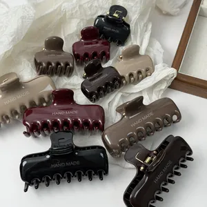 Glanzende Grote Haarklem Voor Vrouwen Vintage Effen Kleur Shark Clip Geometrische Rechthoek Haaraccessoires Handgemaakt