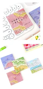 Detail view of artistic oil painting texture sticky notes with landscape designs.