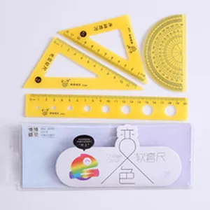 Yellow student stationery drawing set with 20cm straight ruler and geometric tools