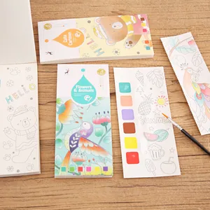 Portable DIY watercolor bookmark coloring book with built-in paint for kids' creativity