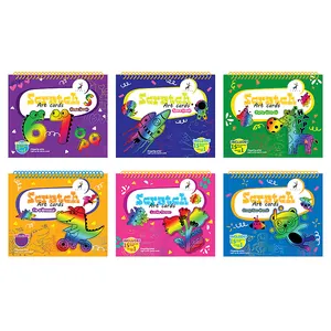 Set of 6 colorful DIY scratch art notebooks with animal and space themes for kids