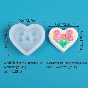 Detailed size and weight dimensions for heart tulip silicone mold
