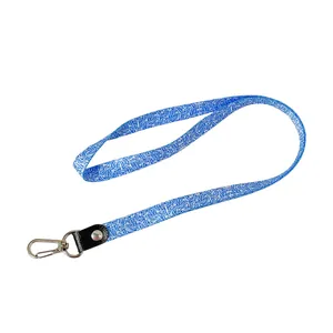 Blue and white geometric pattern neck lanyard with durable metal clasp for ID card