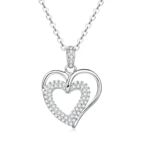 14K Gold Gefüllte Doppelschicht Herz Anhänger Halskette Für Damen Kupfer Zirkonia Süße Liebe Herz Schlüsselbein Kette Schmuck Valentinstag Geschenk