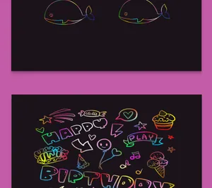 Detailed view of rainbow scratch art paper with colorful birthday and doodle patterns
