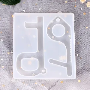Detailed view of translucent silicone mold for non-contact door opener resin crafts.