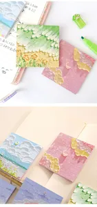 A detailed shot of oil painting landscape sticky notes with various artistic patterns