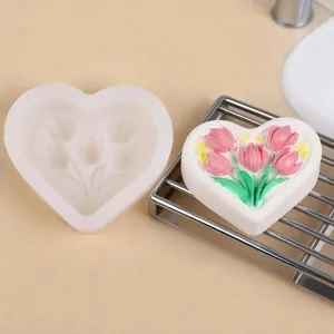 Valentine's Day Heart Tulip Bouquet Silicone Mold Heart Shape DIY Soap Aromatherapy Gypsum Ornament Candle Making Tool
