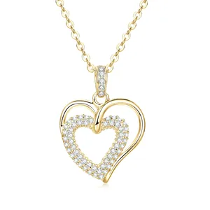 Elegante 14k goldgefüllte Halskette mit glitzerndem Doppelherz-Anhänger für Damen und junge Mädchen
