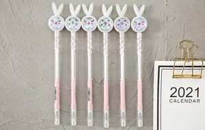 Set of six cute cartoon rabbit gel pens in pink stationery theme for students
