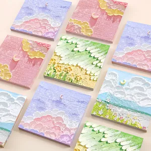 Impressionist oil painting sticky notes with pastel cloud and nature scenery patterns
