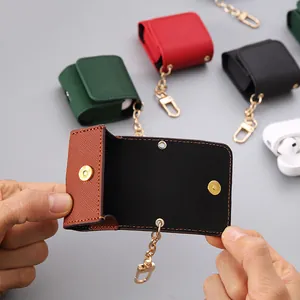 Premium leather protective case for AirPods 2 3 Pro with secure metal clip keychain.