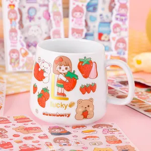 Cute cartoon strawberry and girl stickers set for DIY scrapbook and mug decoration