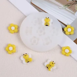 Molde de silicona de abeja y flor para manualidades con piezas decorativas amarillas