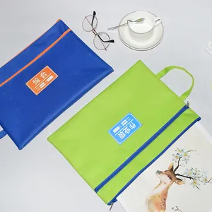 Waterproof Oxford cloth A4 file bags for student stationery storage in blue and green