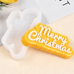 Λεπτομερής προβολή καλουπιού σιλικόνης Merry Christmas και κίτρινης διακοσμητικής πλάκας
