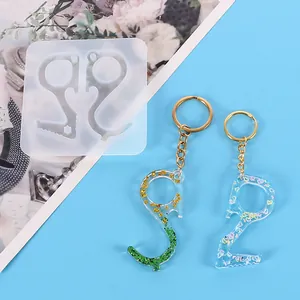DIY contactless door opener keychain silicone mold with decorative finished resin samples
