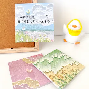 Artistic oil painting style sticky notes with textured scenery and flower designs