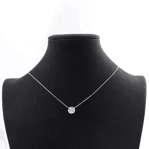 Moissanite Pendant Necklace For Women 14K Gold Plated Copper Round Cut Solitaire Minimalist Dainty Clavicle Chain Jewelry Gift